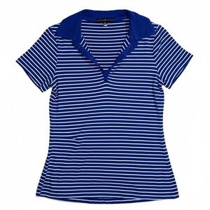 Navy Striped Women's Polo Top